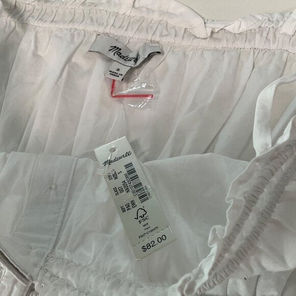 Madewell White Smocked Button-Down Peplum Top Small 100% Cotton Tank READ - Picture 6 of 15